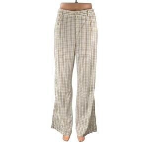 Adika Women's Beige Plaid High Rise Wide Leg Baggy Pleated Trousers Pants Size M